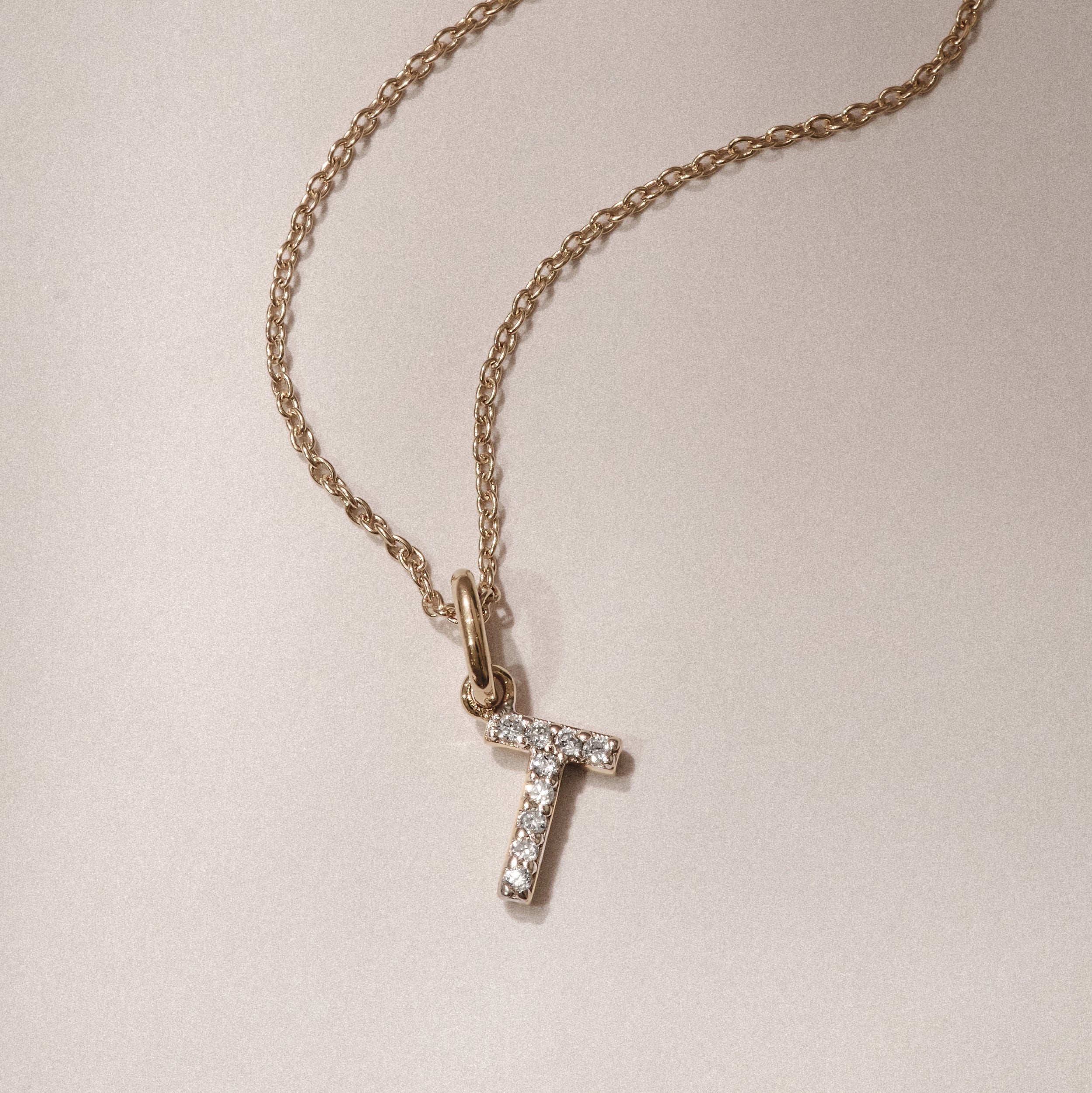 Love Letter Initial T Lab Diamond Necklace set in 18K Gold Vermeil